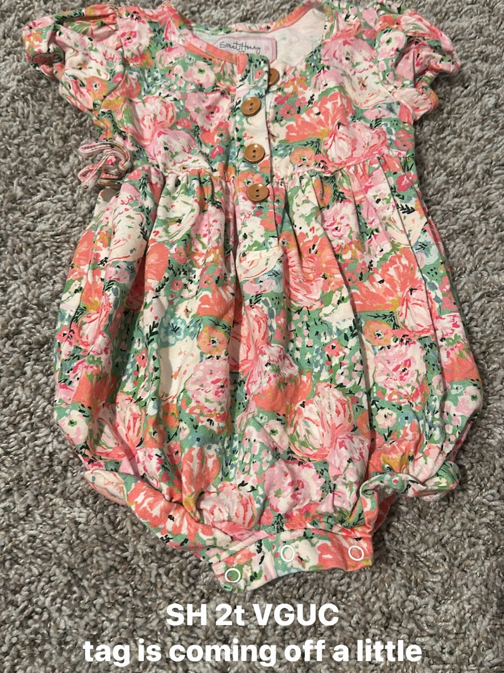 SweetHoney Floral One-Piece Romper Bubble in Pink, Coral, Green